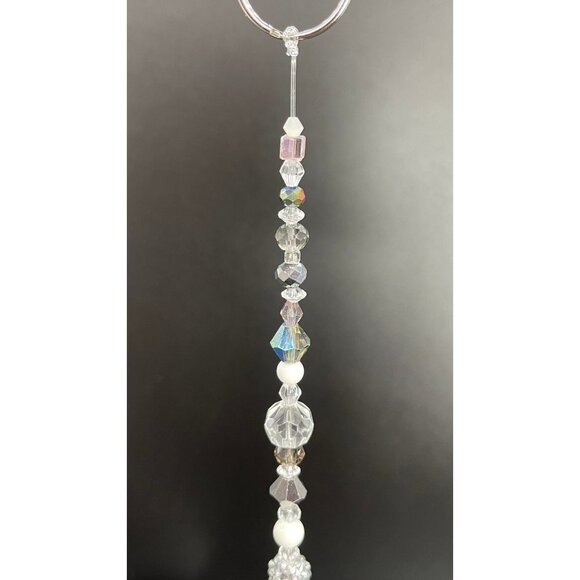 Beaded Suncatcher White Silver Clear Crystal Prism Hanging Patio Decor Yard Art - Picture 6 of 10